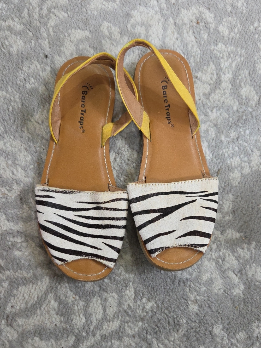 BareTraps Yellow Slingback Sandals with Black & White Zebra Front